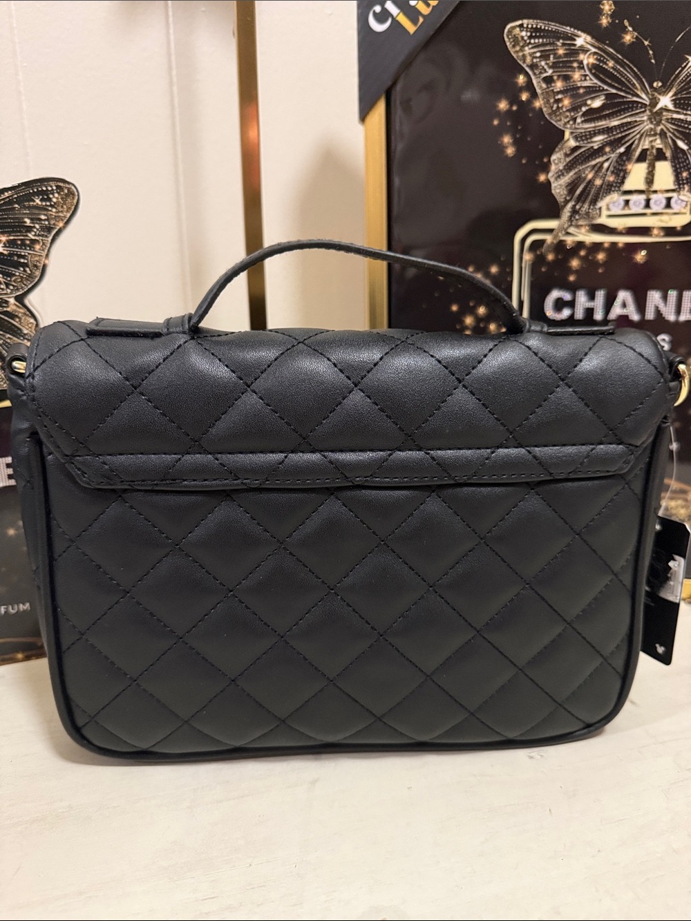 Disney Black Quilted Satchel with Pearl Mickey Accent and Gold Trim - Picture 3 of 4